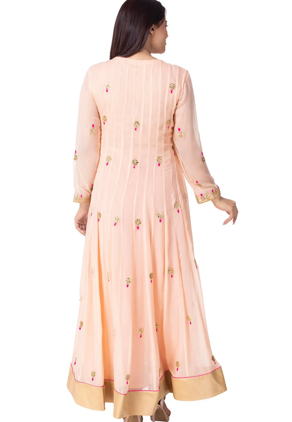 Gota Patti Georgette Abaya Style Suit in Light Peach