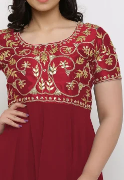 Gota Patti Georgette Anarkali Suit in Maroon