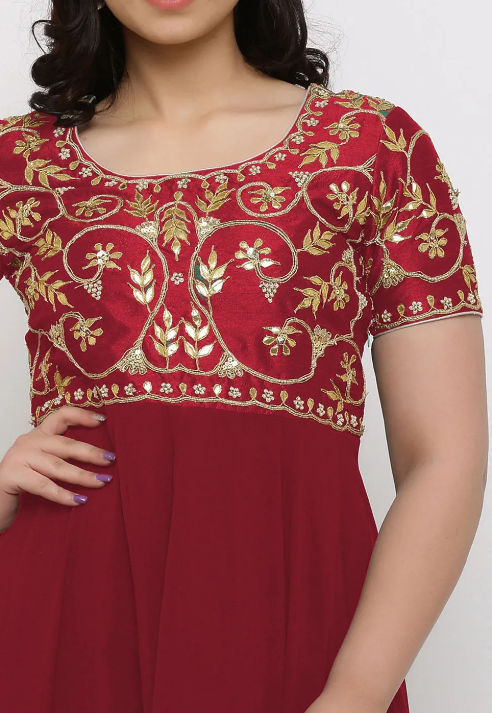 Gota Patti Georgette Anarkali Suit in Maroon