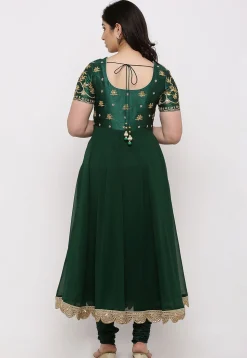 Gota Patti Georgette Anarkali Suit in Dark Green