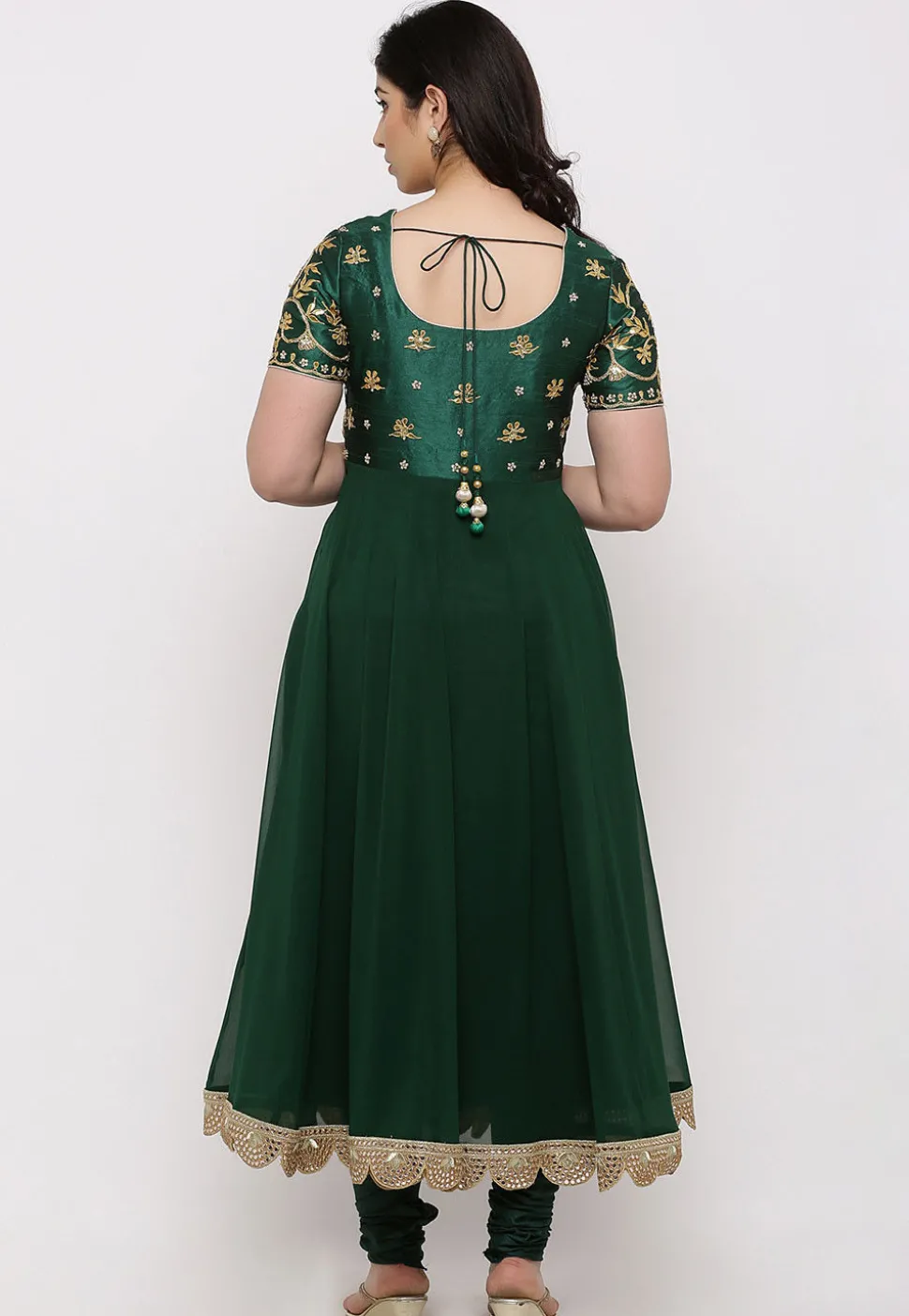 Gota Patti Georgette Anarkali Suit in Dark Green