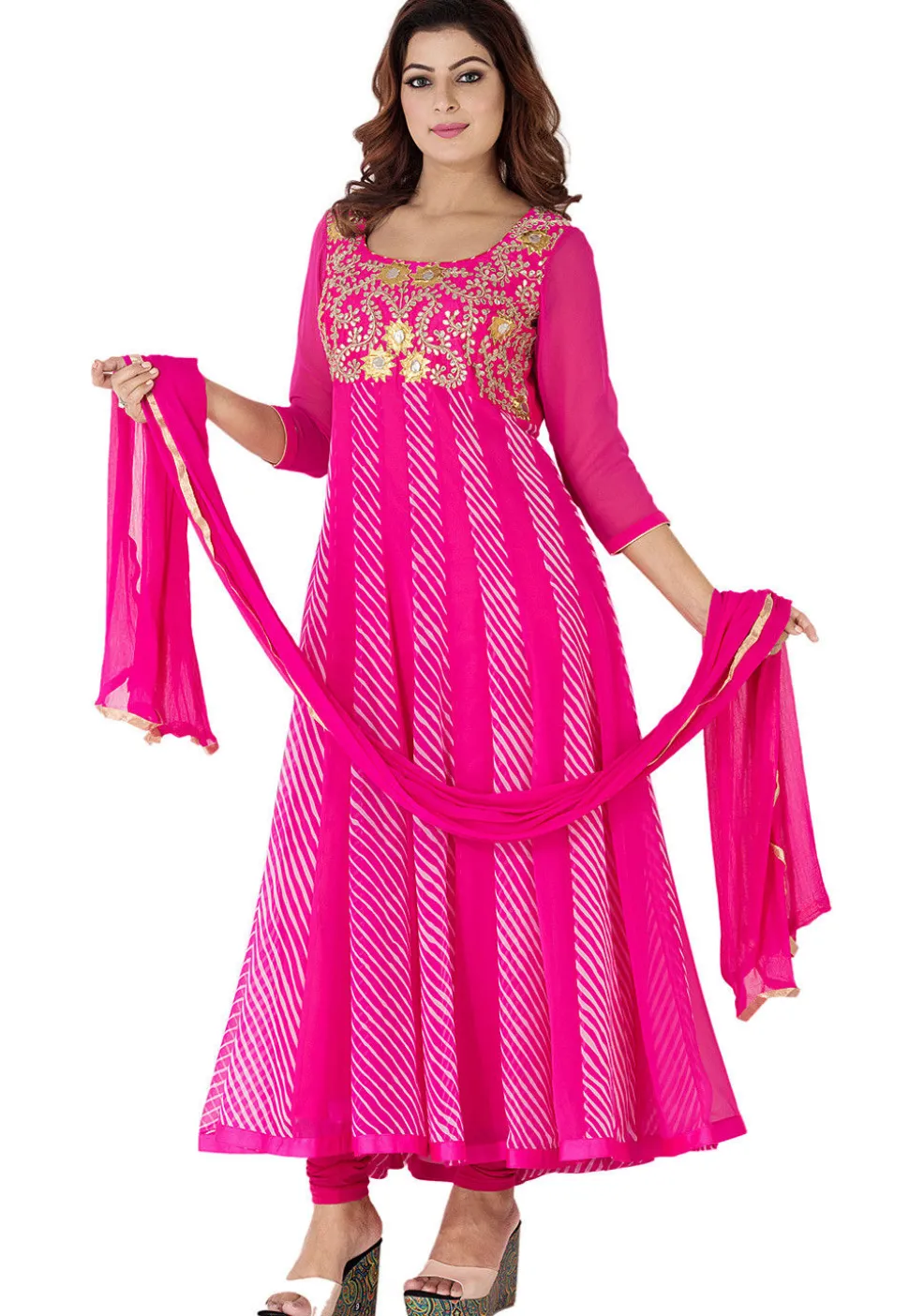 Gota Patti Georgette Anarkali Suit in Fuchsia