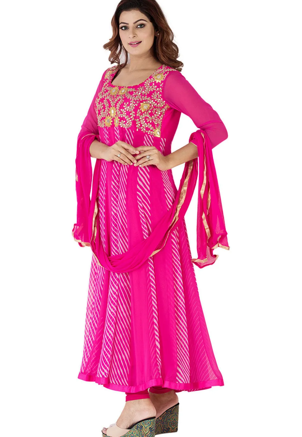 Gota Patti Georgette Anarkali Suit in Fuchsia