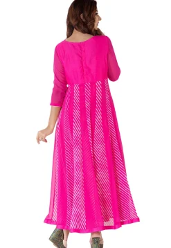 Gota Patti Georgette Anarkali Suit in Fuchsia