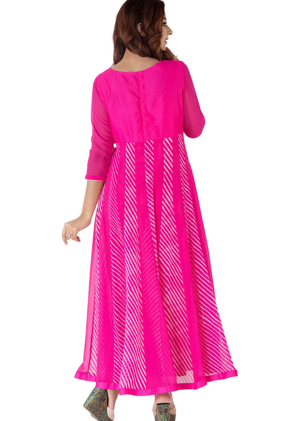 Gota Patti Georgette Anarkali Suit in Fuchsia
