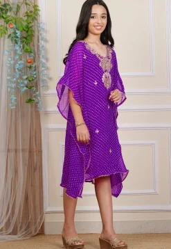 Gota Patti Georgette Kaftan in Purple