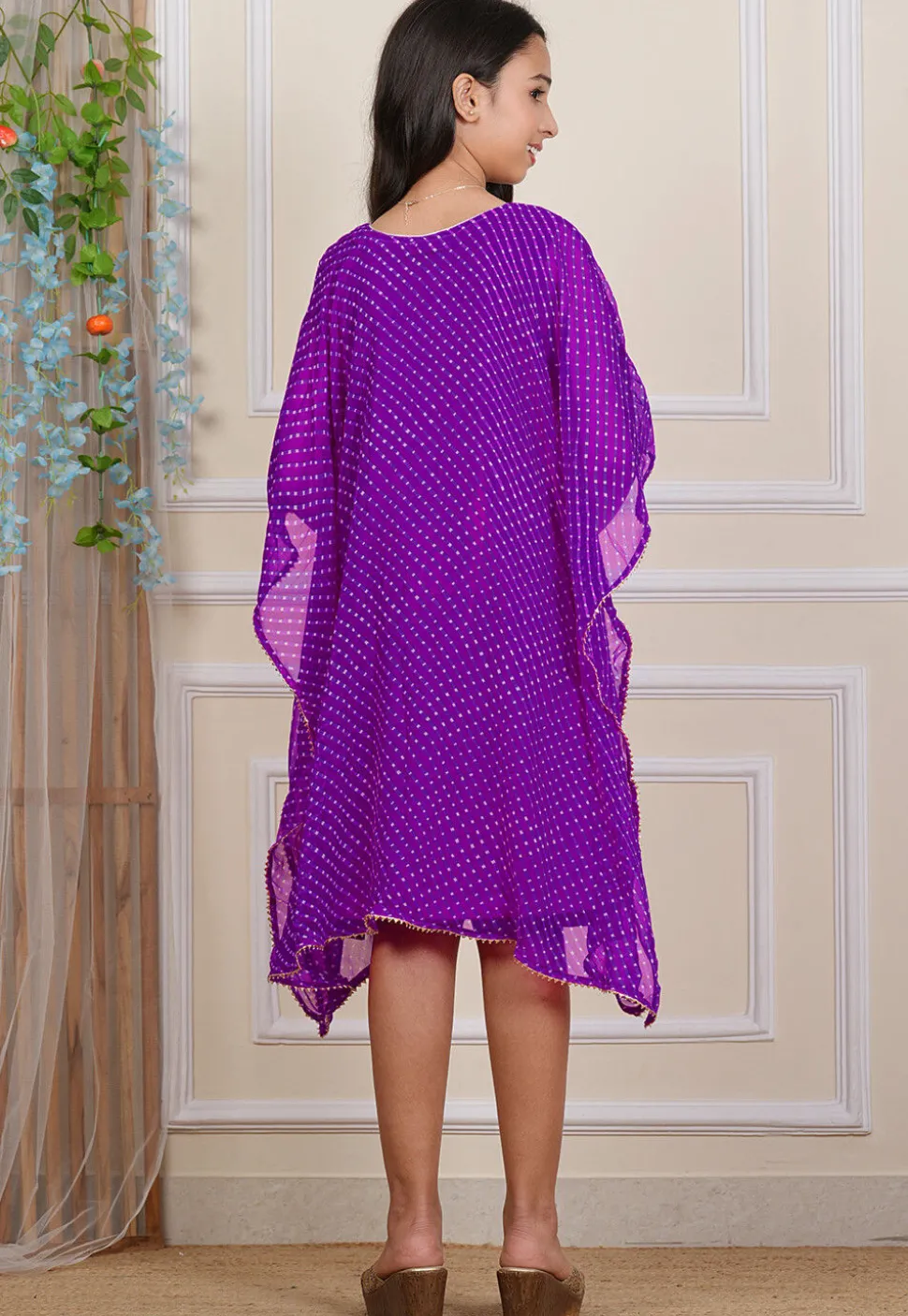 Gota Patti Georgette Kaftan in Purple