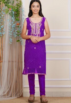 Gota Patti Georgette Straight Kurta Set in Purple