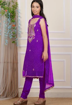 Gota Patti Georgette Straight Suit in Purple