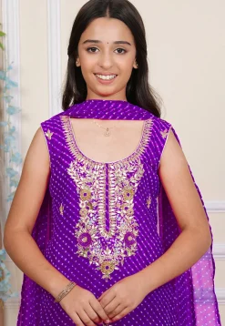 Gota Patti Georgette Straight Suit in Purple