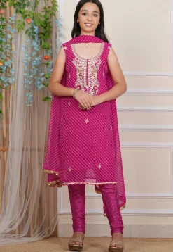 Gota Patti Georgette Straight Suit in Fuchsia