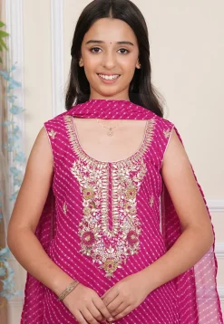 Gota Patti Georgette Straight Suit in Fuchsia