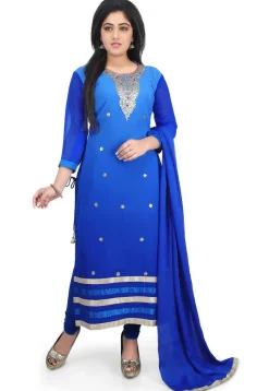 Gota Patti Georgette Straight Suit in Blue Ombre