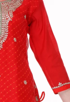 Gota Patti Kota Silk Straight Suit in Red