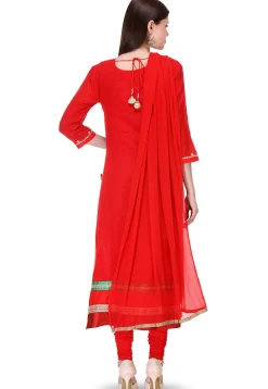Gota Patti Kota Silk Straight Suit in Red