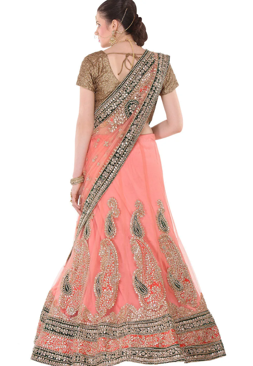 Gota Patti Net Circular Lehenga in Peach