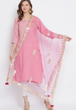 Gota Patti Net Dupatta in Pink