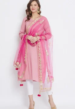 Gota Patti Net Dupatta in Pink