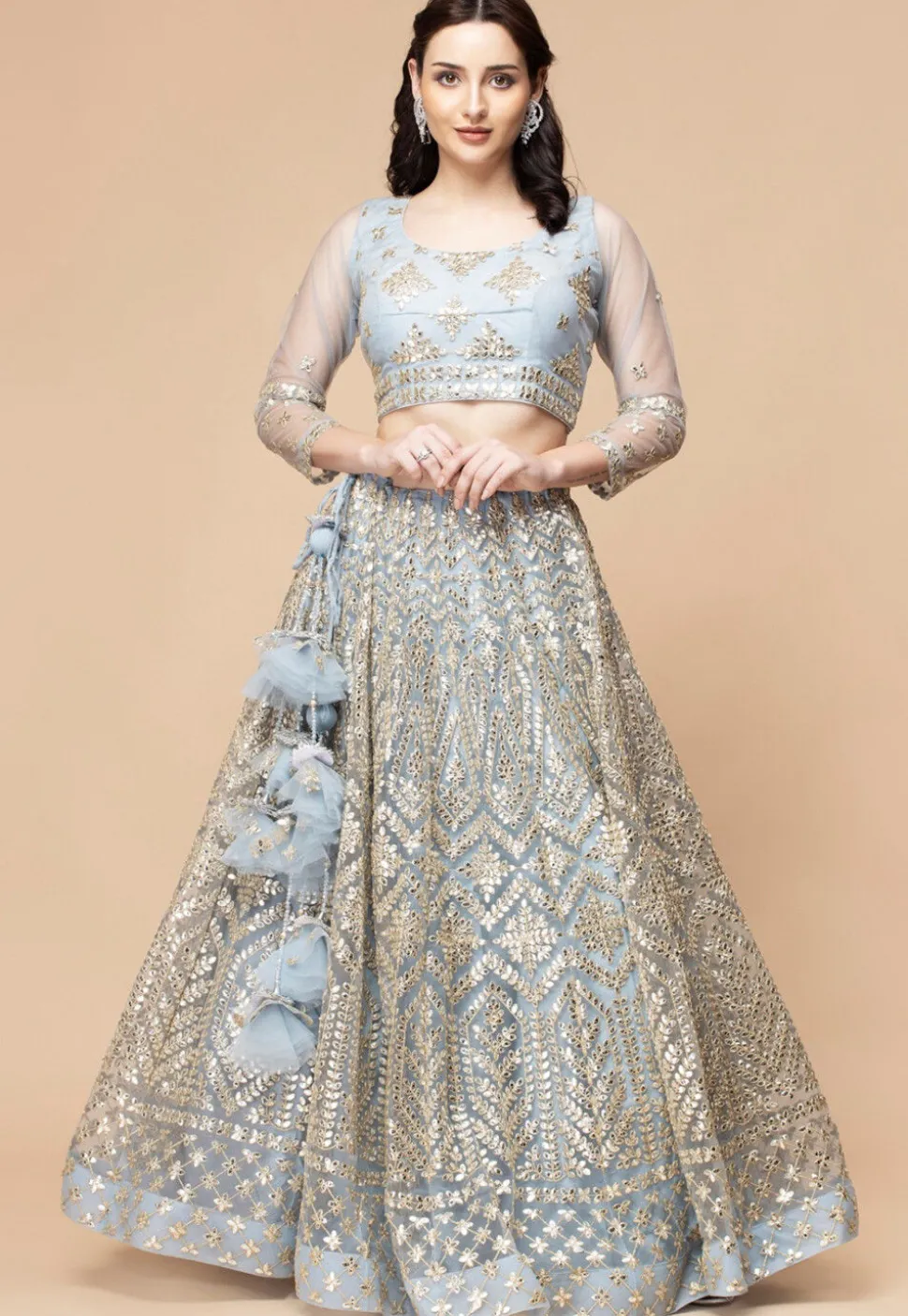 Gota Patti Net Lehenga in Sky Blue