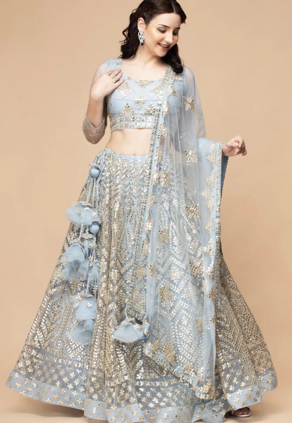 Gota Patti Net Lehenga in Sky Blue