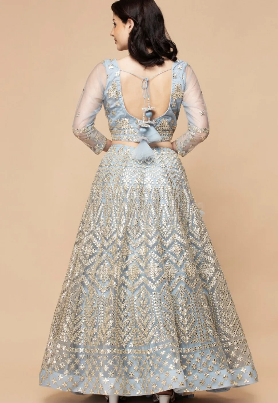 Gota Patti Net Lehenga in Sky Blue