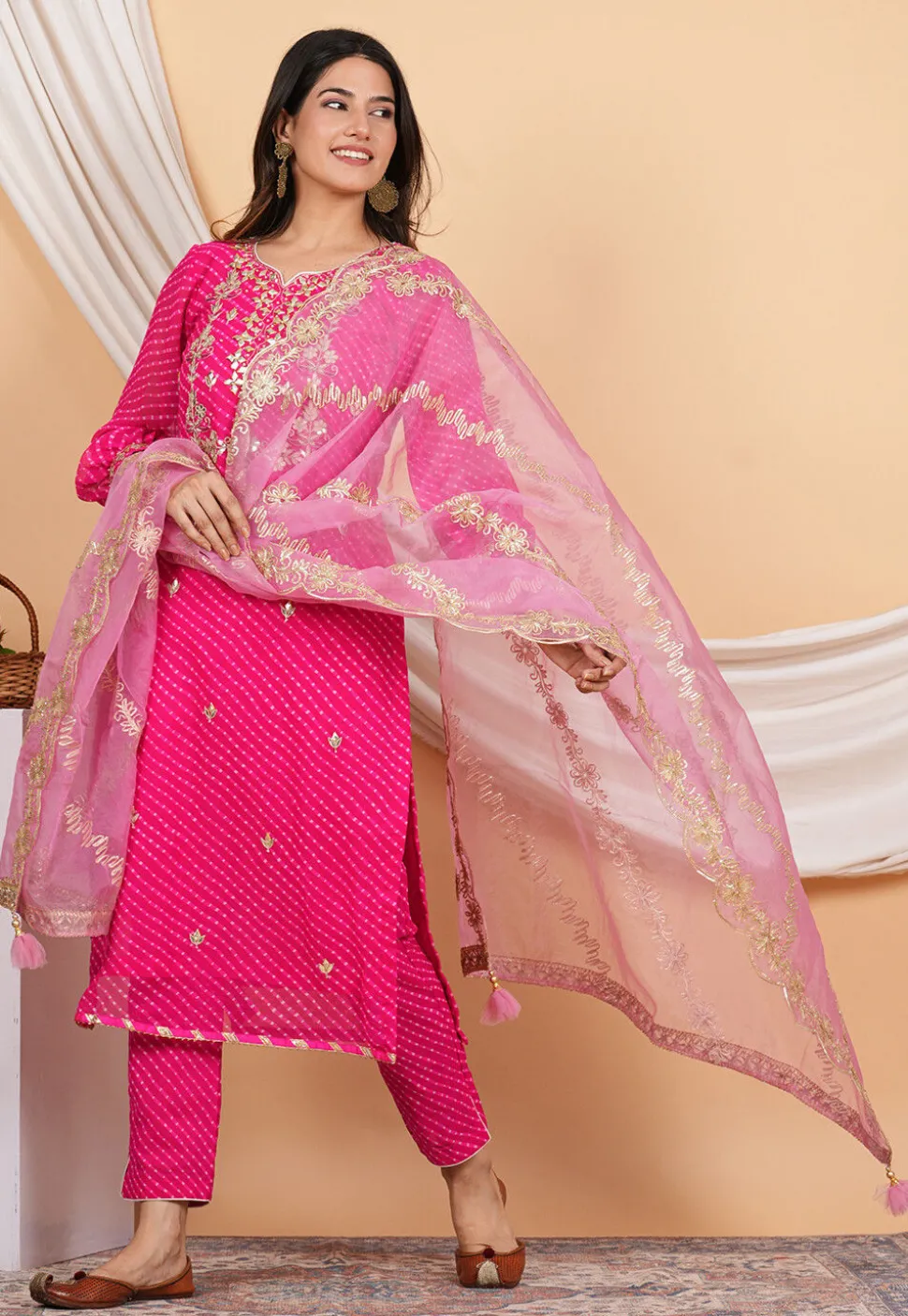 Gota Patti Organza Dupatta in Pink