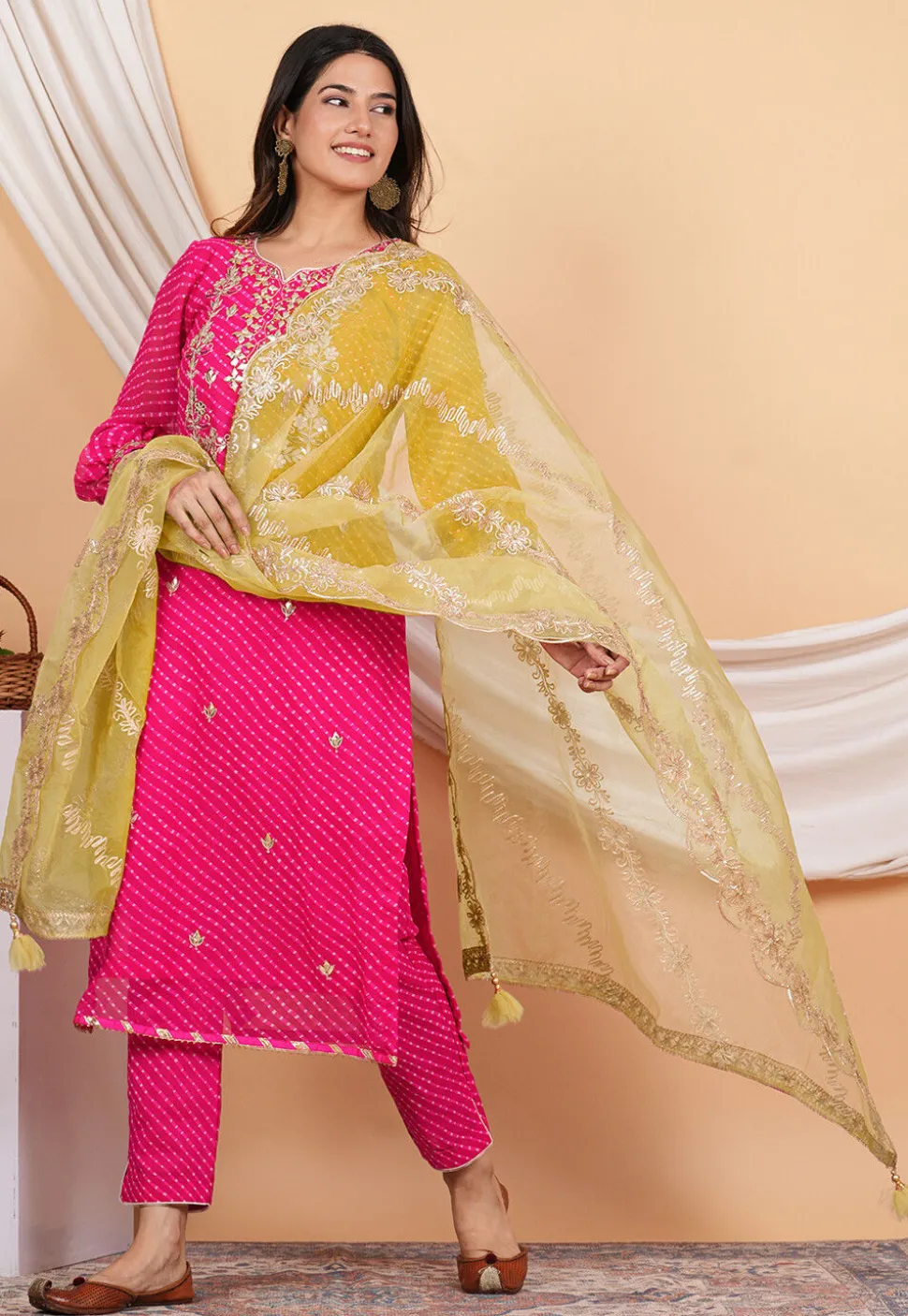 Gota Patti Organza Dupatta in Yellow