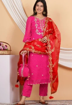 Gota Patti Organza Dupatta in Red