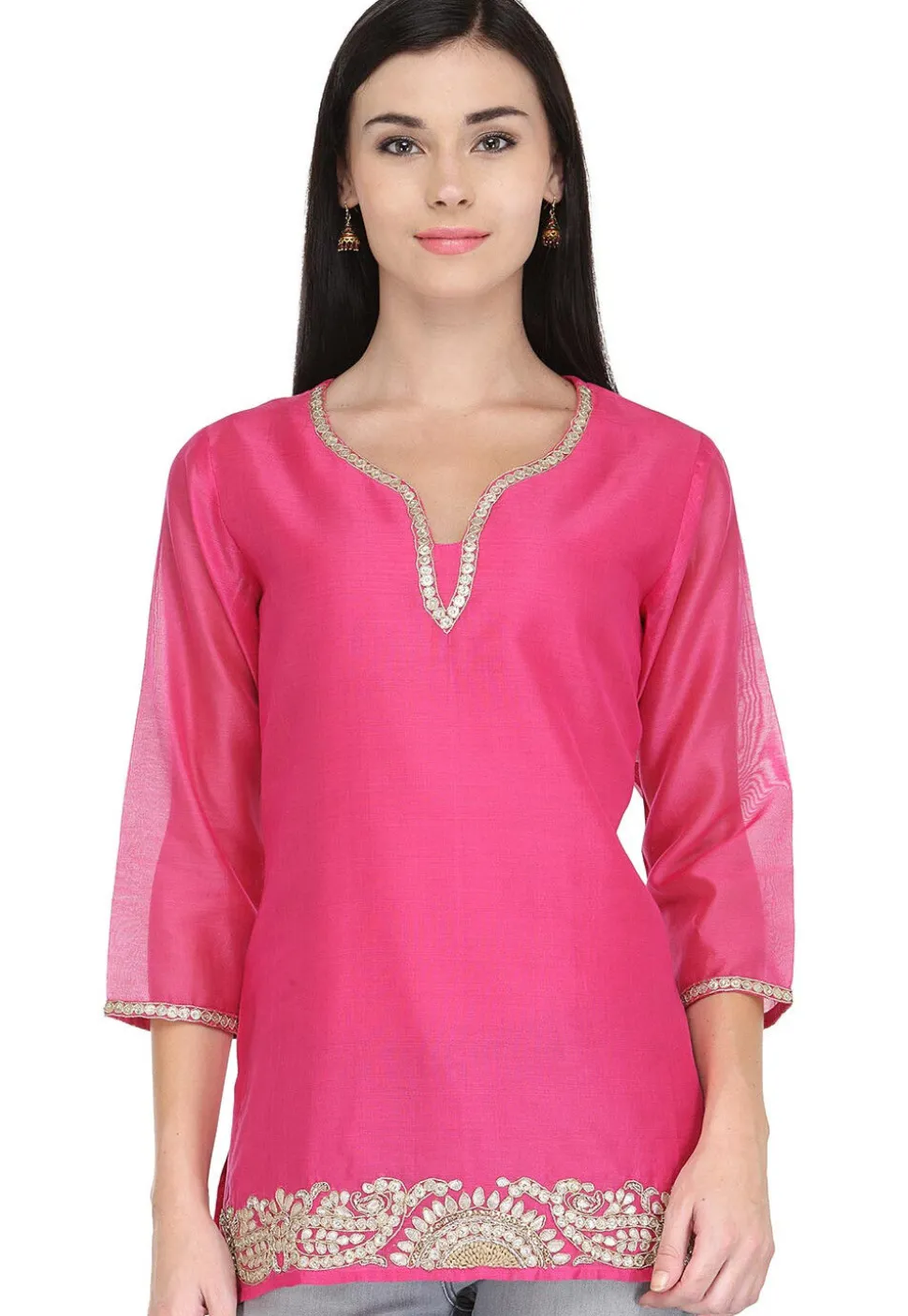 Gota Patti Pure Chanderi Kurti in Pink