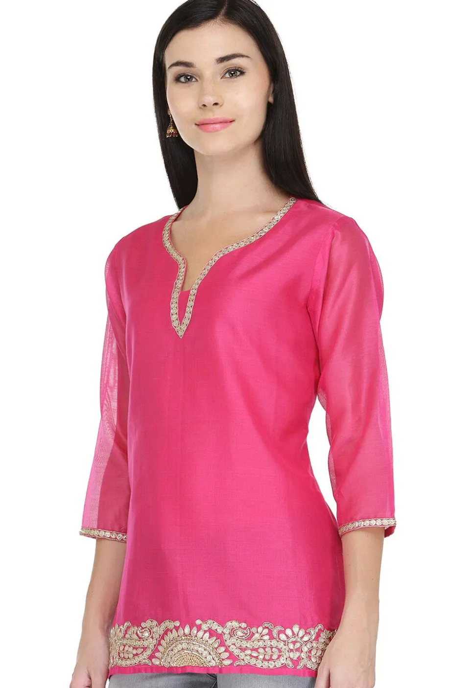 Gota Patti Pure Chanderi Kurti in Pink
