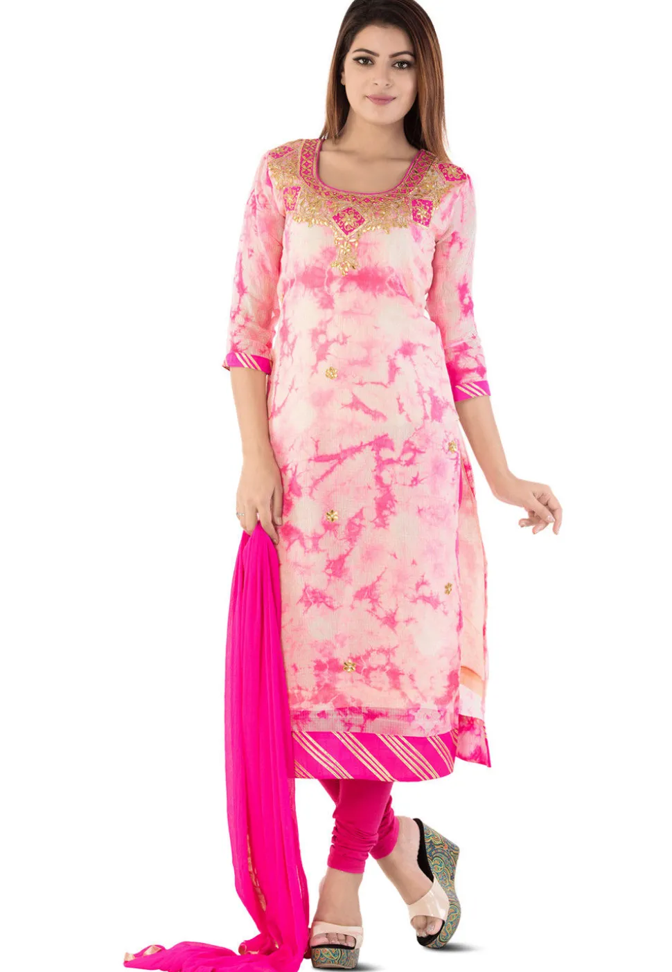 Gota Patti Pure Kota Silk Straight Suit in Pink