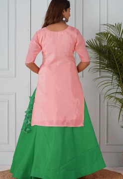 Gota Patti Uppada Silk Straight Kurta Set in Peach