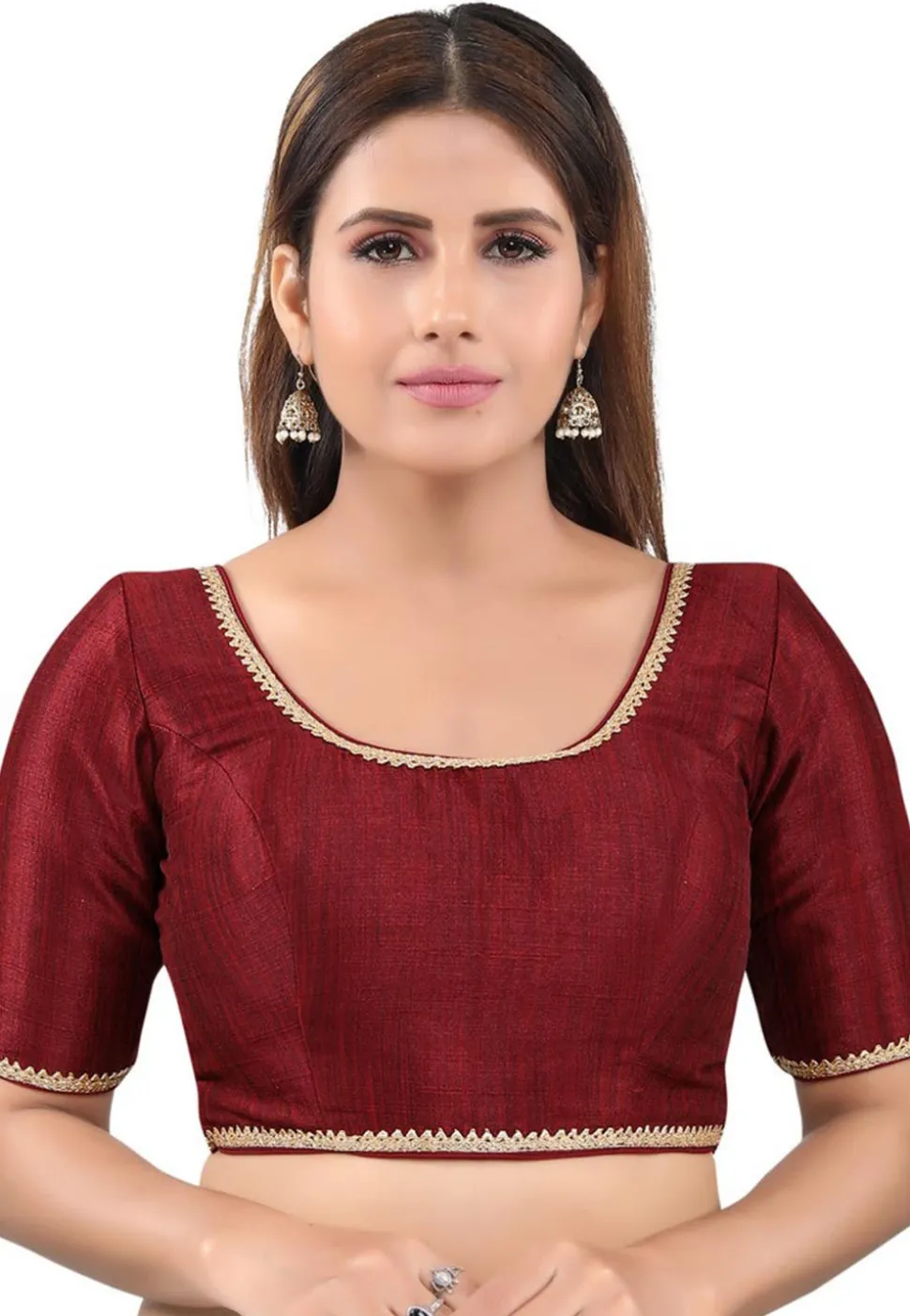 Gota Work Art Silk Blouse in Maroon