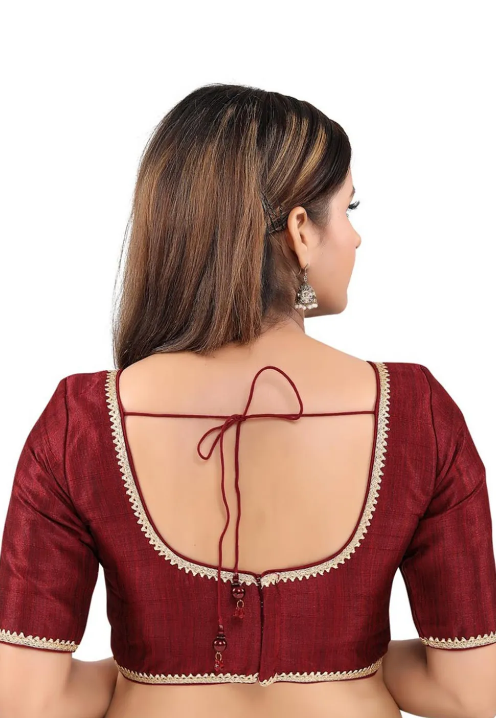 Gota Work Art Silk Blouse in Maroon