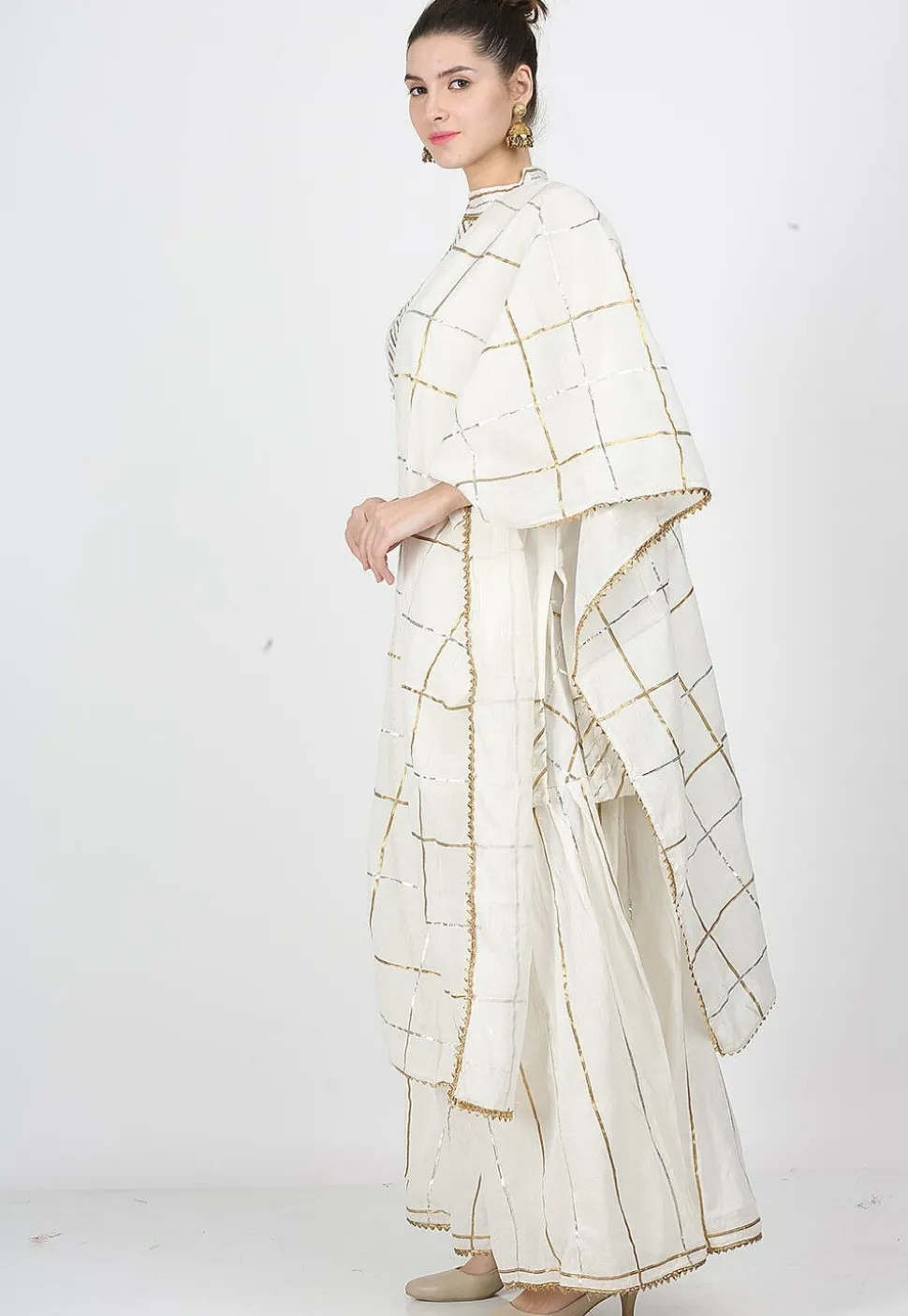 Gota Work Chanderi Cotton Pakistani Suit in Off White