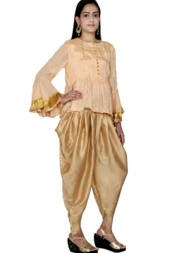 Gota Work Chinon Chiffon Peplum Style Top in Peach