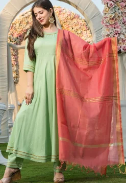 Gota Work Rayon Anarkali Suit in Pastel Green