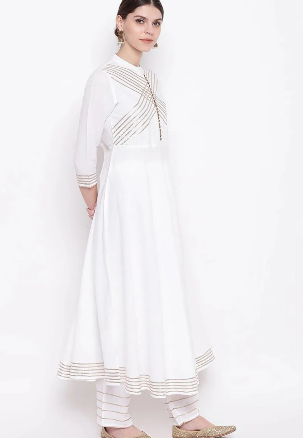 Gota Work Rayon Anarkali Kurta in White