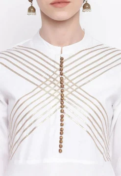 Gota Work Rayon Anarkali Kurta in White