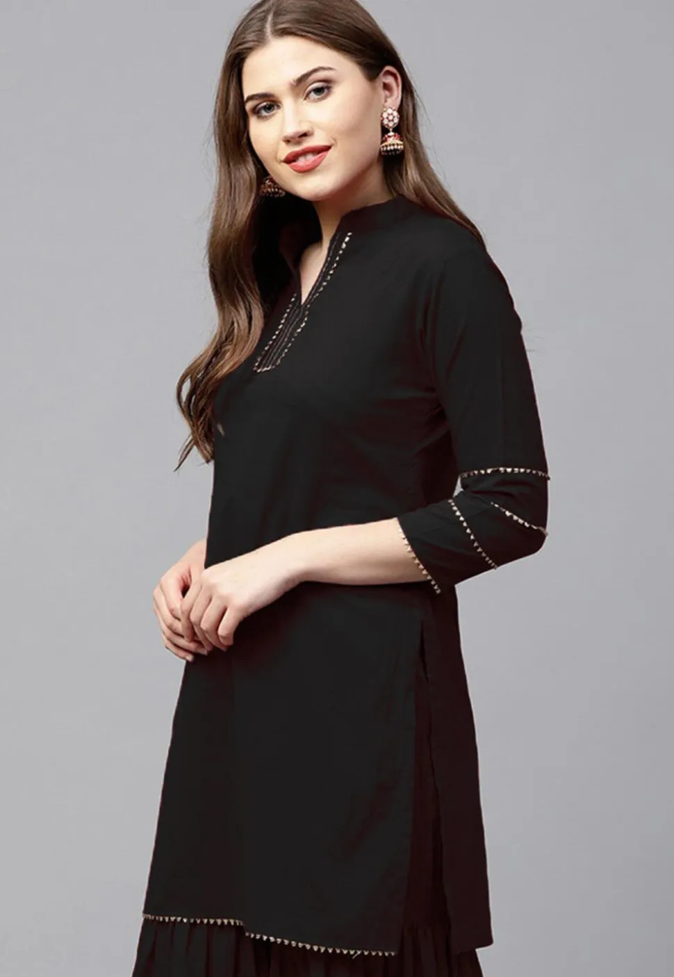 Gota Work Rayon Kurti in Black