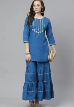 Gota Work Rayon Straight Kurta in Royal Blue