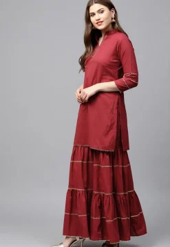 Gota Work Rayon Straight Kurta in Maroon