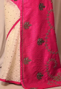 Half N Half Art Silk Embroidered Saree in Fuchsia and Cream