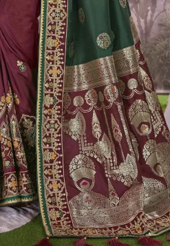 Half N Half Art Silk Jacquard Saree in Green and Maroon