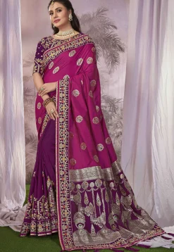Half N Half Art Silk Jacquard Saree in Pink and Purple