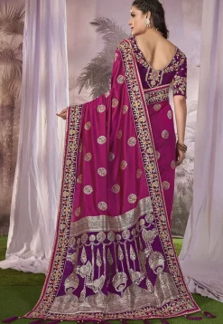 Half N Half Art Silk Jacquard Saree in Pink and Purple