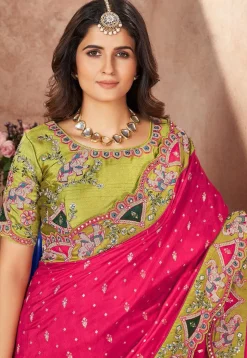 Half N Half Art Silk Saree in Fuchsia and Light Green