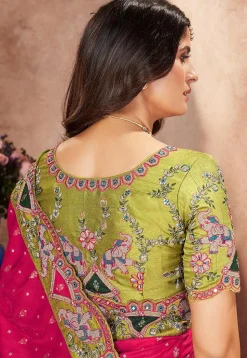 Half N Half Art Silk Saree in Fuchsia and Light Green