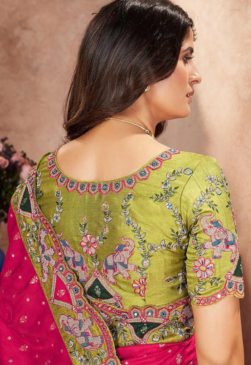 Half N Half Art Silk Saree in Fuchsia and Light Green