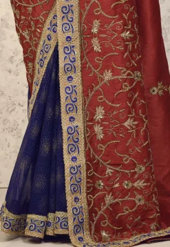 Half N Half Art Silk Saree in Maroon and Navy Blue